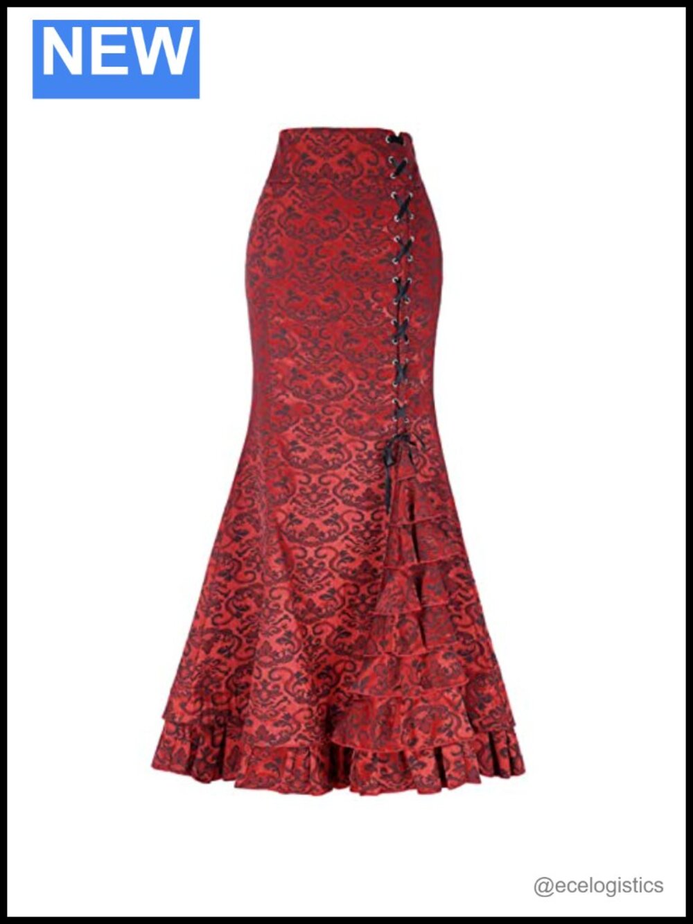 Victorian Steampunk Ruffled Mermaid Skirt Fishtail Hem Bodycon Elegant